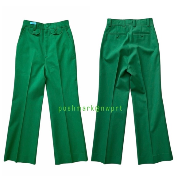 GUCCI 🍏 Green Trousers Pants High Waist Rise Cropped Kick Flare 36 0 XS - Picture 3 of 16
